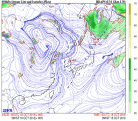 RDAPS((UM 12km L70))  ƽþ 850hPa   25kt ̻ ǳӼ øŲ  ̹